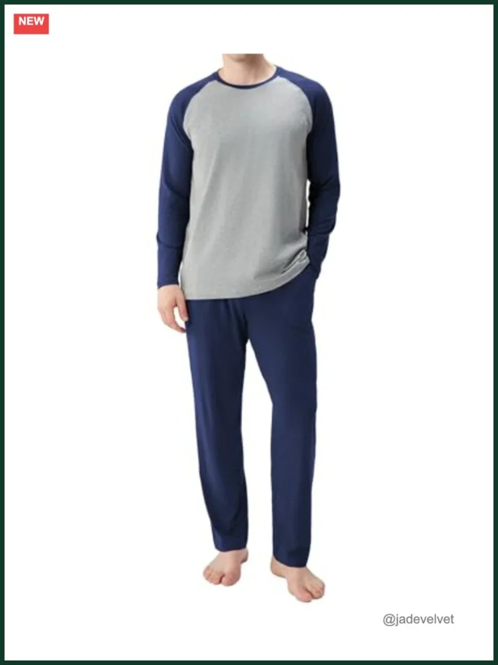 Men's Long Sleeve Pajama Set with Pockets, Soft Cotton Sleepwear